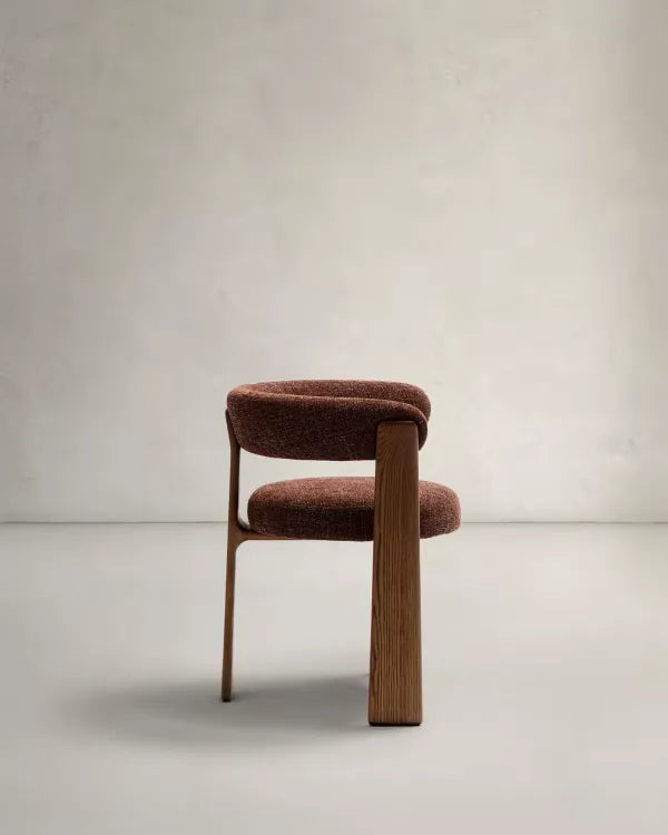 Brown Chenille Japandi Chair Walnut Finish