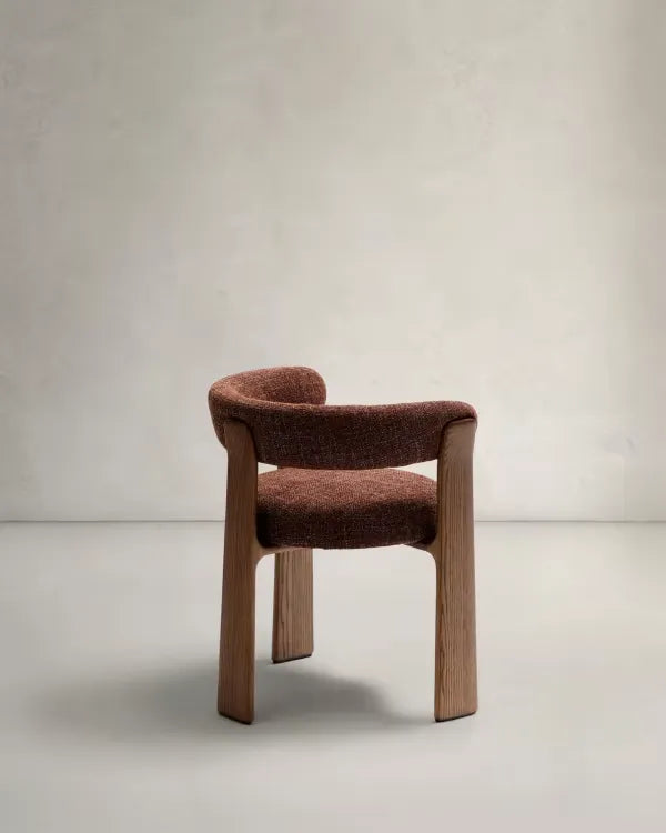Brown Chenille Japandi Chair Walnut Finish