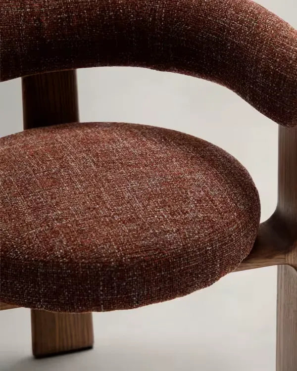 Brown Chenille Japandi Chair Walnut Finish