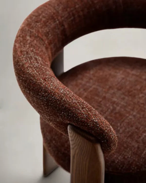 Brown Chenille Japandi Chair Walnut Finish