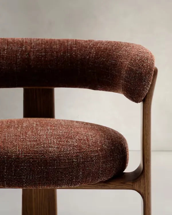 Brown Chenille Japandi Chair Walnut Finish